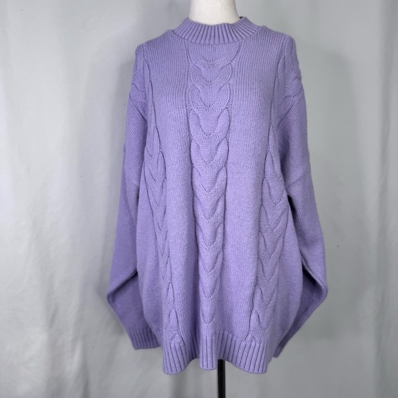 Asos Lavender Cable Knit Sweater high crew neck oversized boxy fit Large - Picture 1 of 7